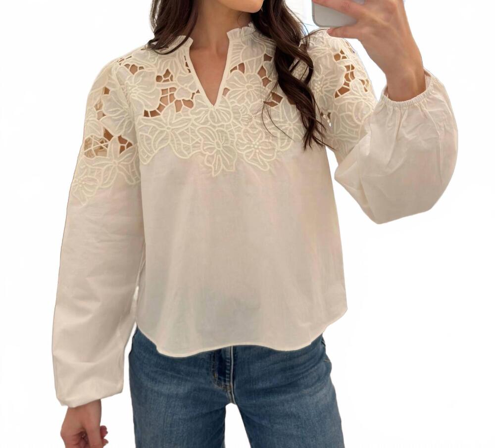 NEW ABLE katie embroidered floral blouse in cream